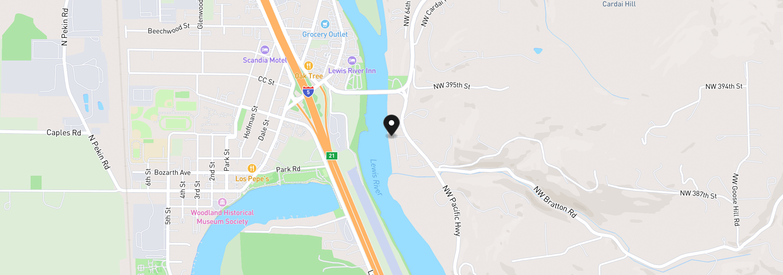 Map showing the location of Nw Pacific Hwy 36, Woodland, Wa 98674