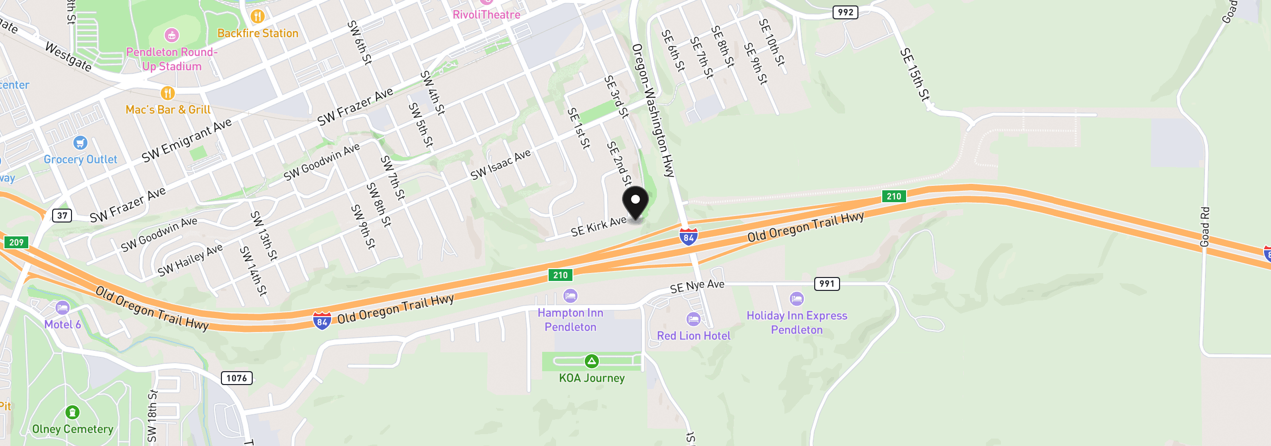 Map showing the location of 206 SE Kirk Ave, Pendleton, OR 97801