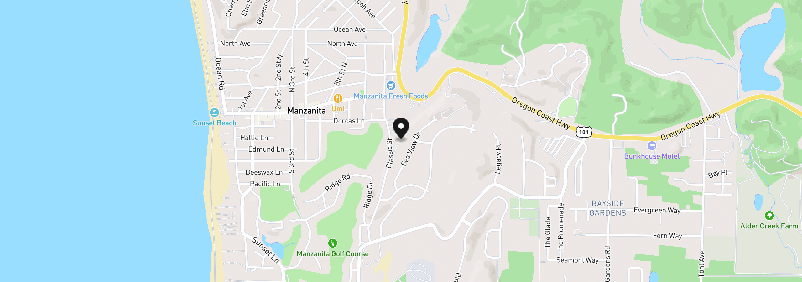 Map showing the location of 364 Jackson Way, Manzanita, OR 97130