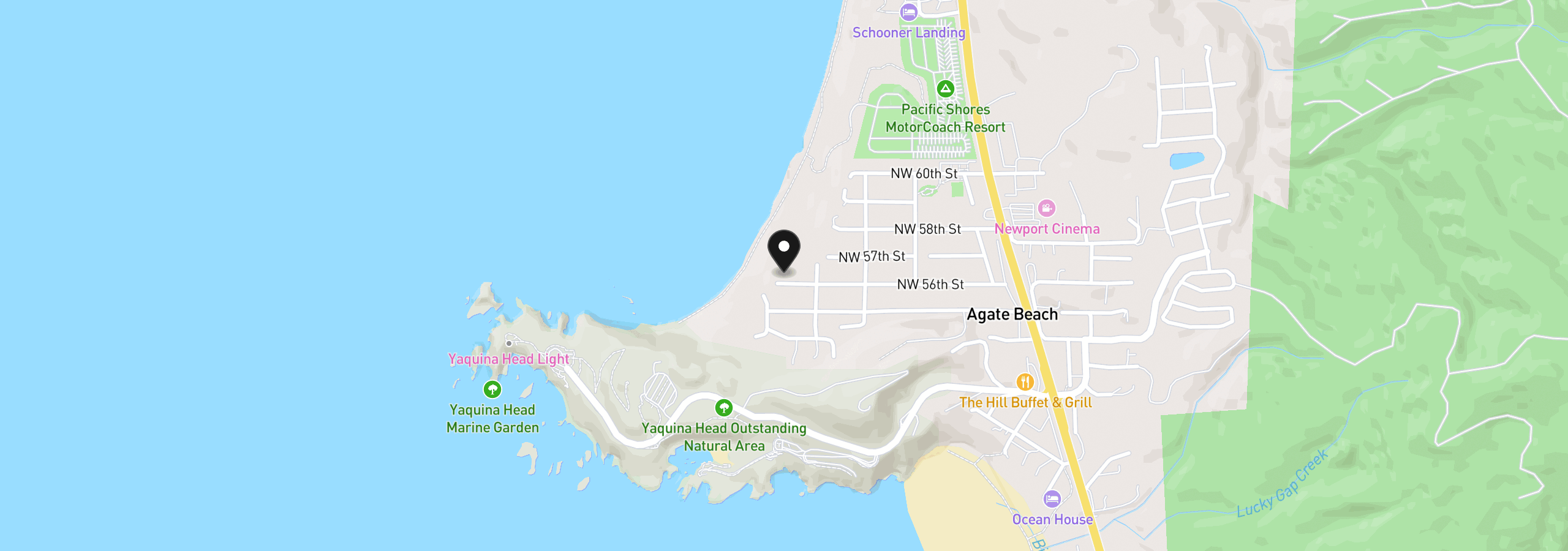 Map showing the location of 556 NW 56th St, Newport, OR 97365