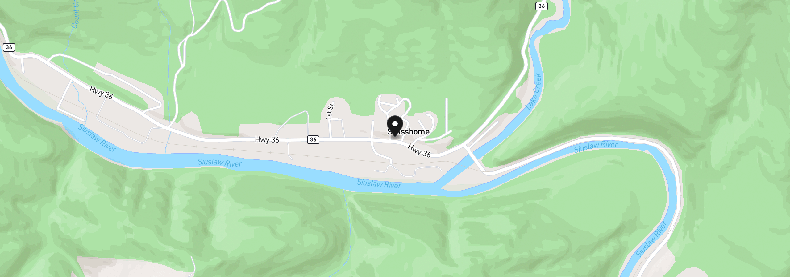 Map showing the location of 13297 Hwy 36 Hwy, Swisshome, OR 97480