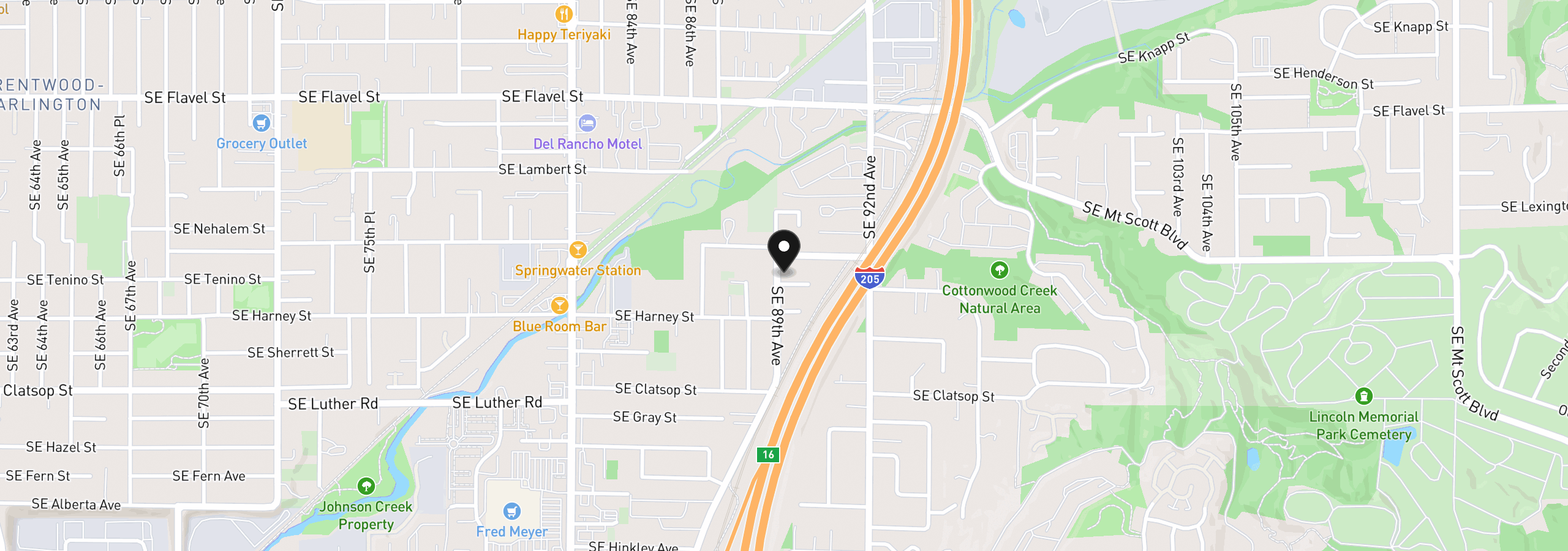 Map showing the location of 8120 SE 89th Ave, Portland, OR 97266