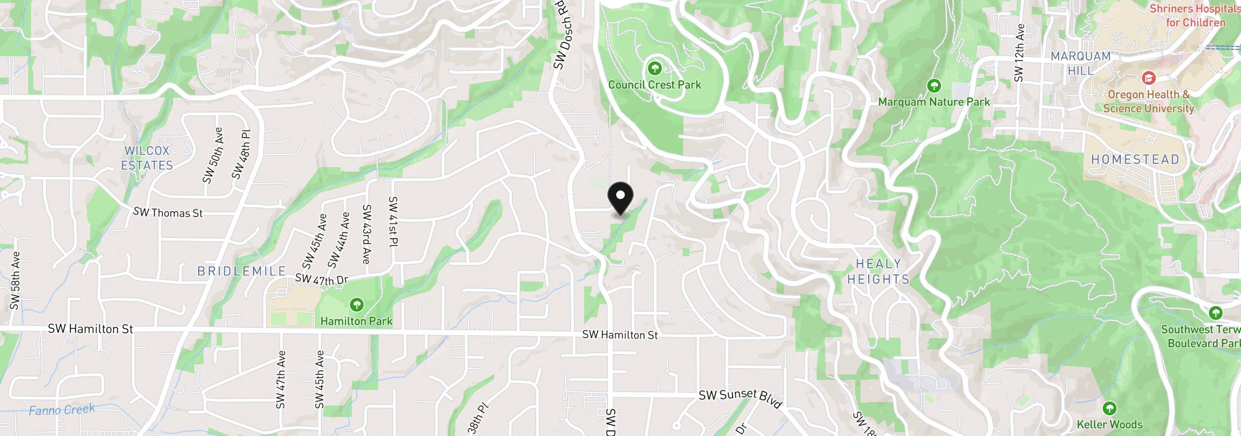 Map showing the location of 3926 SW Martins Ln, Portland, OR 97239