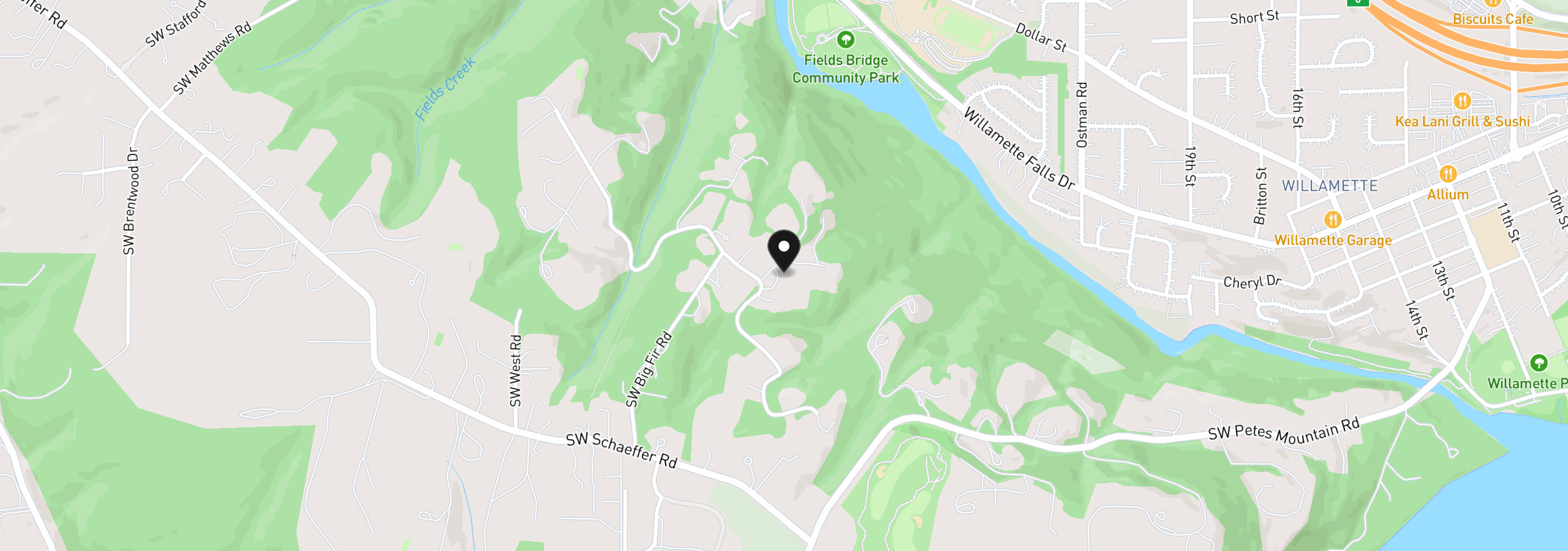 Map showing the location of 24770 SW Valley View Rd, West Linn, OR 97068