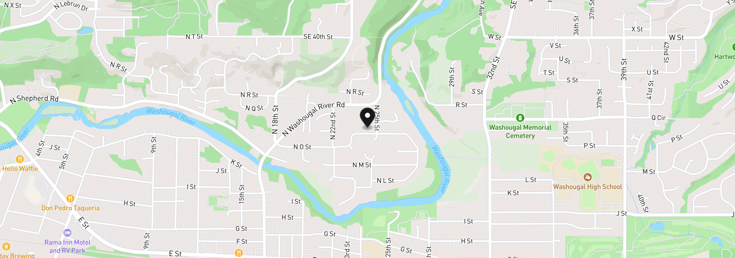 Map showing the location of 2377 N O St, Washougal, Wa 98671