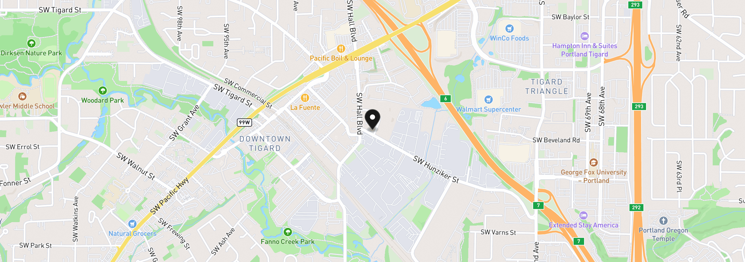 Map showing the location of 8445 SW Hunziker Rd, Tigard, OR 97223