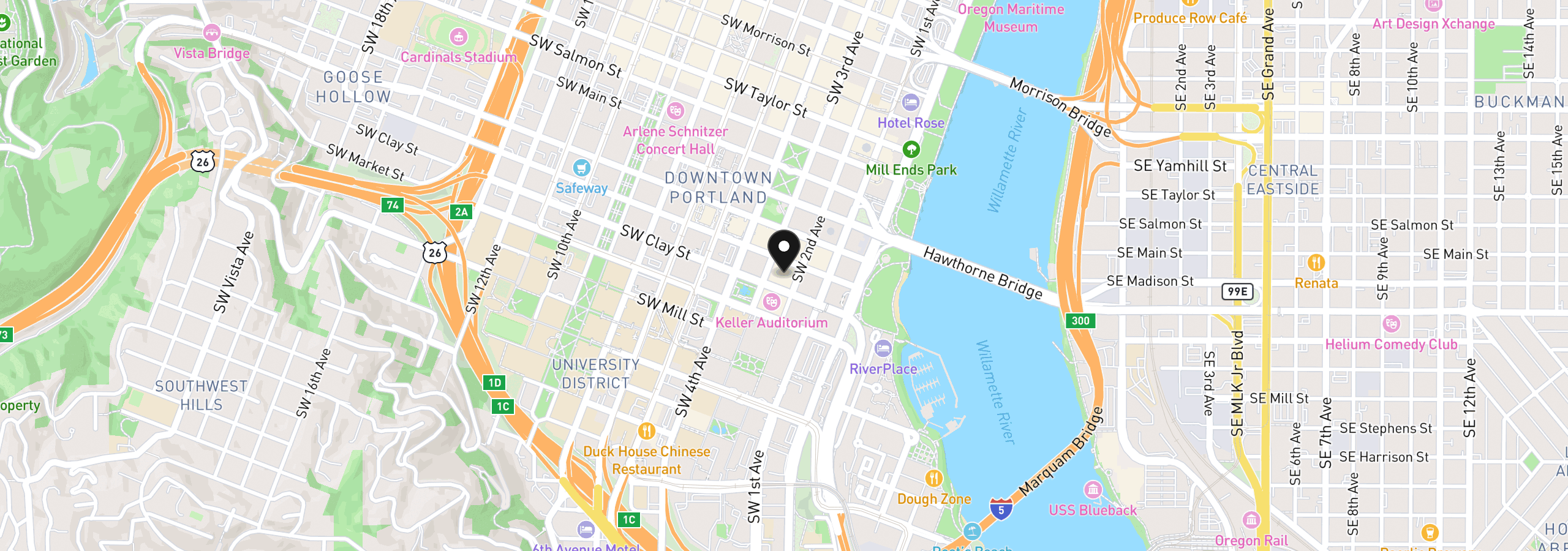 Map showing the location of 1414 SW 3rd Ave 2001, Portland, OR 97201