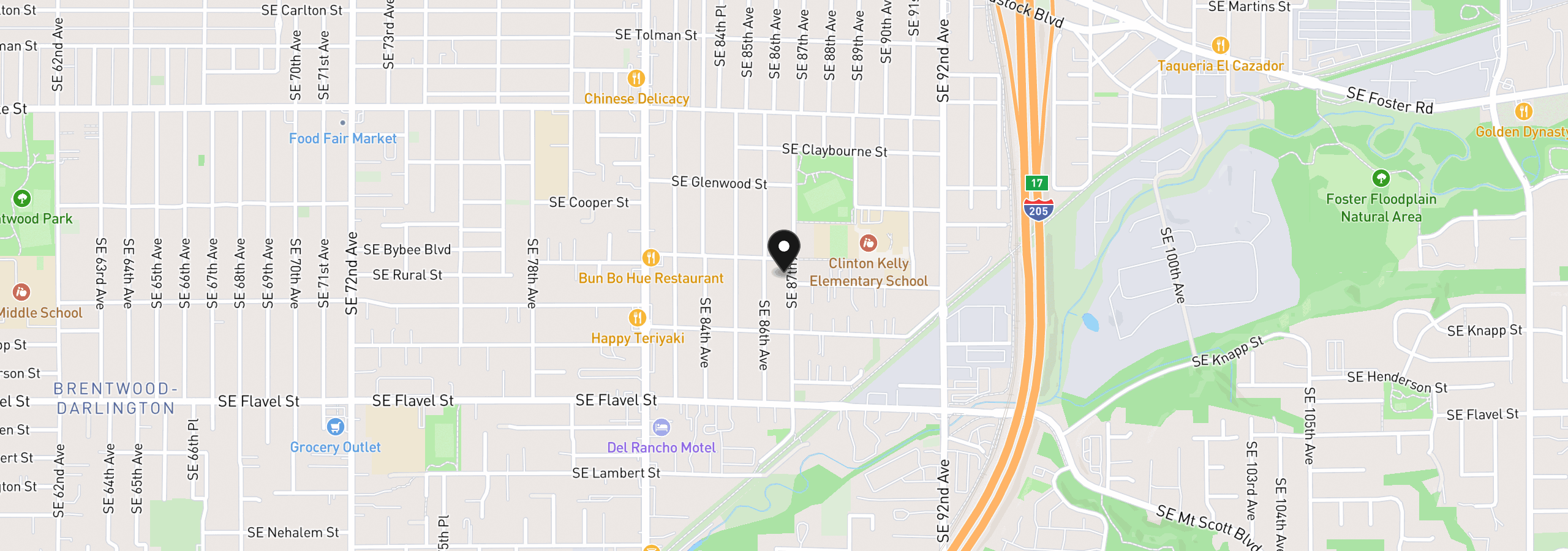 Map showing the location of 7021 SE 87th Ave, Portland, OR 97266