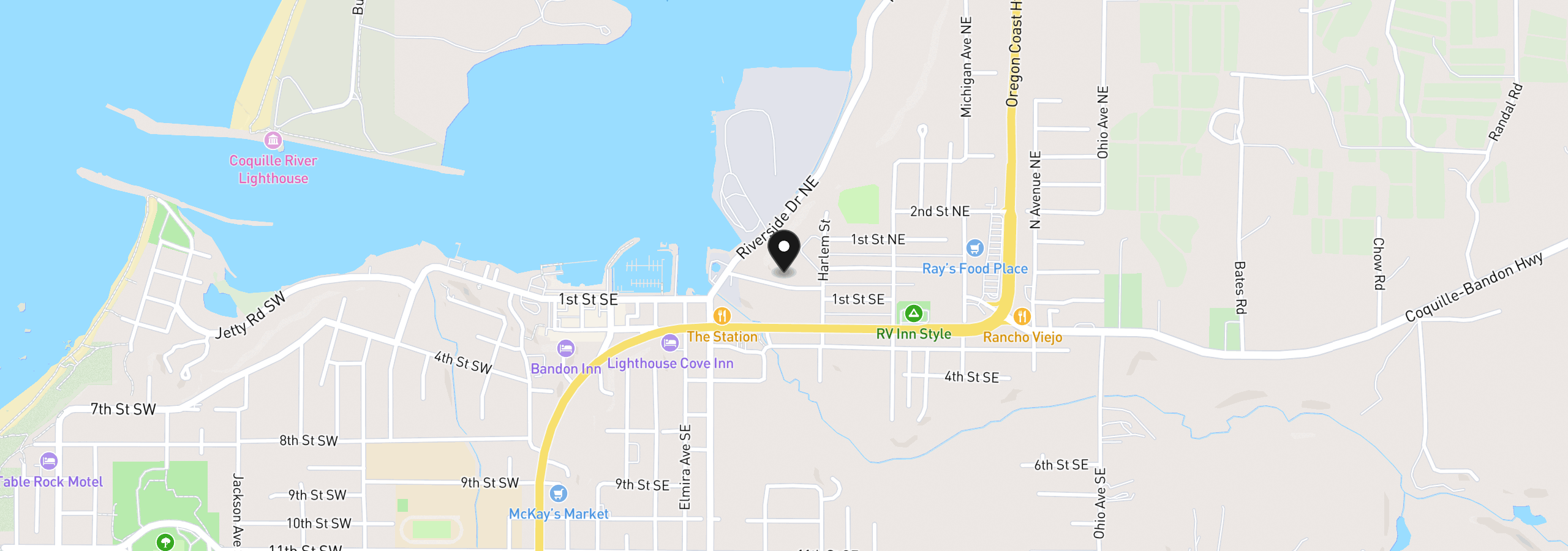 Map showing the location of 743 Caroline St, Bandon, OR 97411