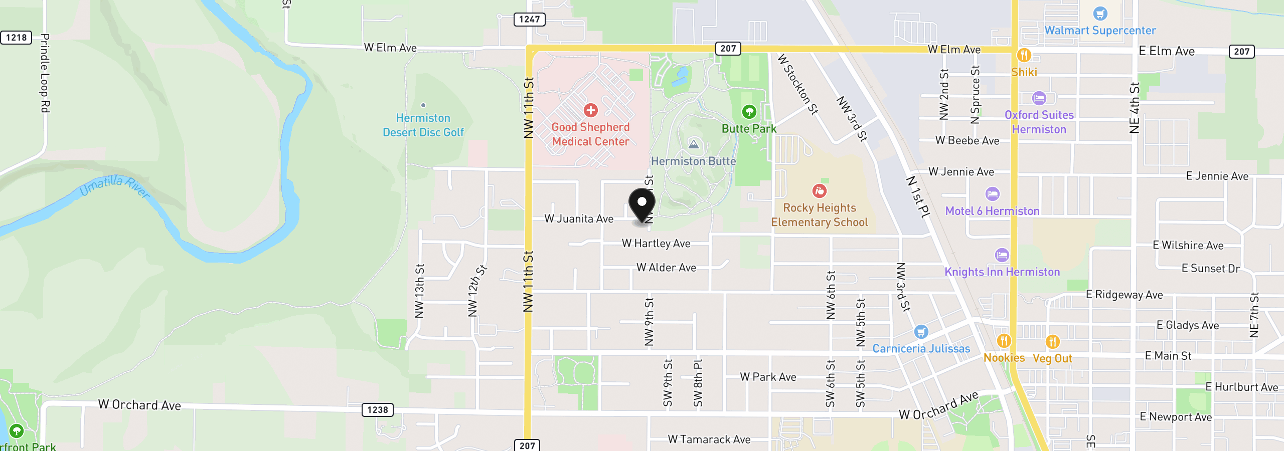 Map showing the location of 495 NW 9th St, Hermiston, OR 97838