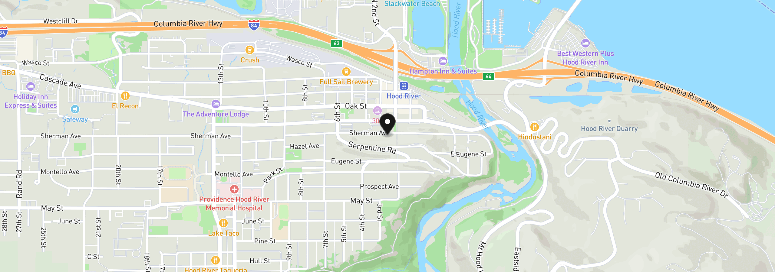 Map showing the location of 213 Sherman, Hood River, OR 97031