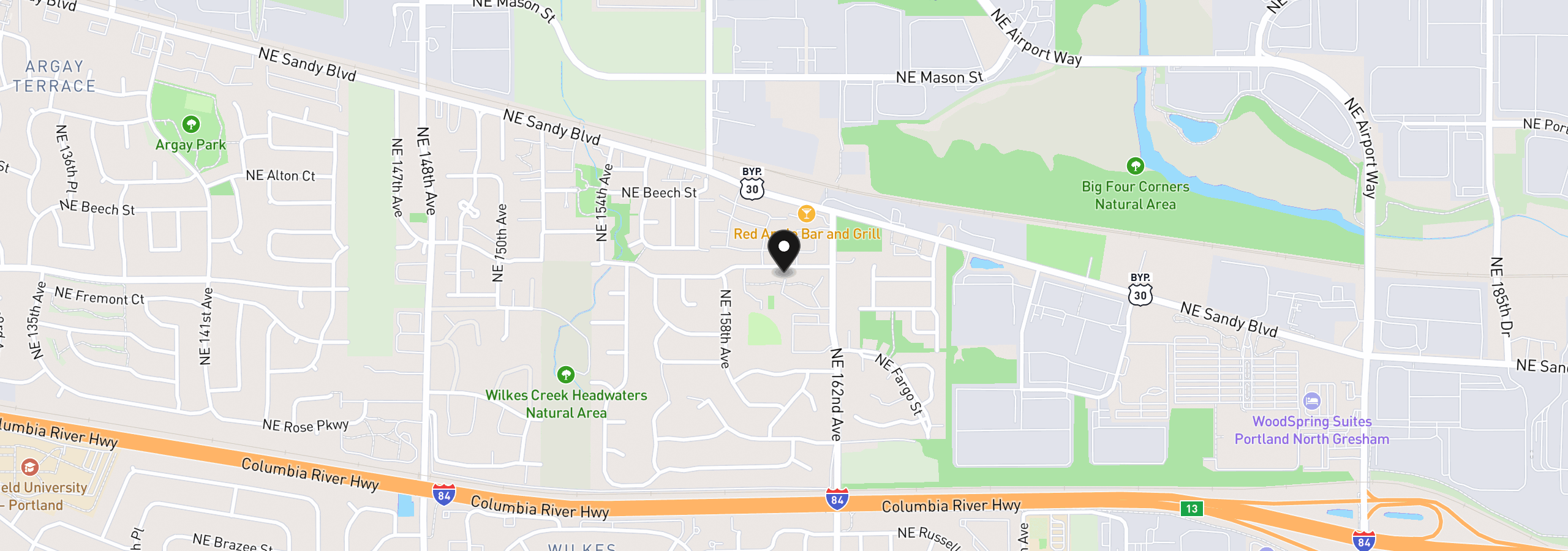 Map showing the location of 3403 NE 162nd Ave, Portland, OR 97230