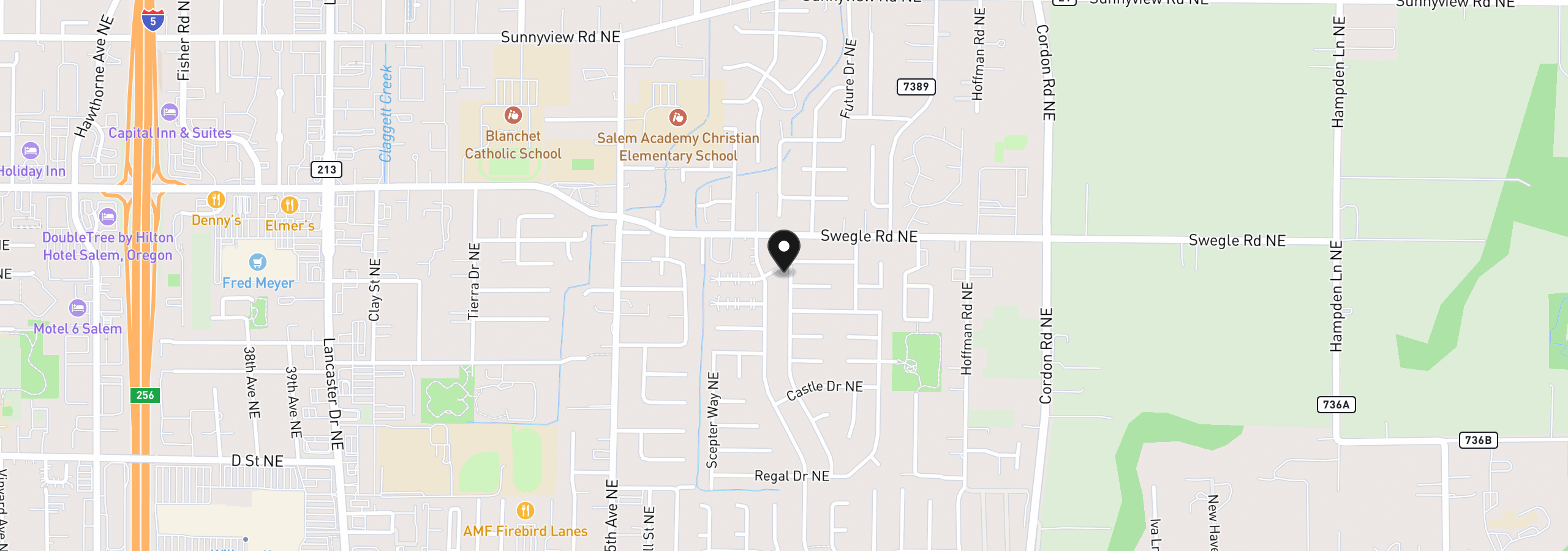 Map showing the location of 1487 NE Palace Dr, Salem, OR 97301