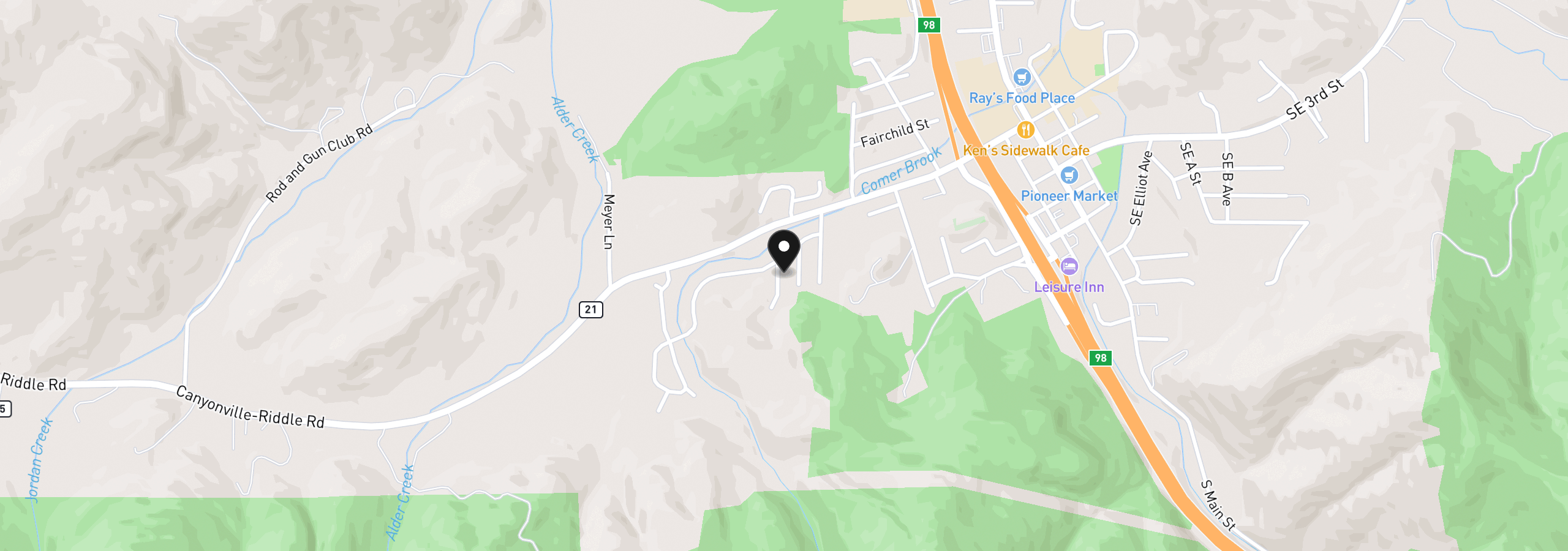 Map showing the location of 126 Kimberly Way, Canyonville, OR 97417