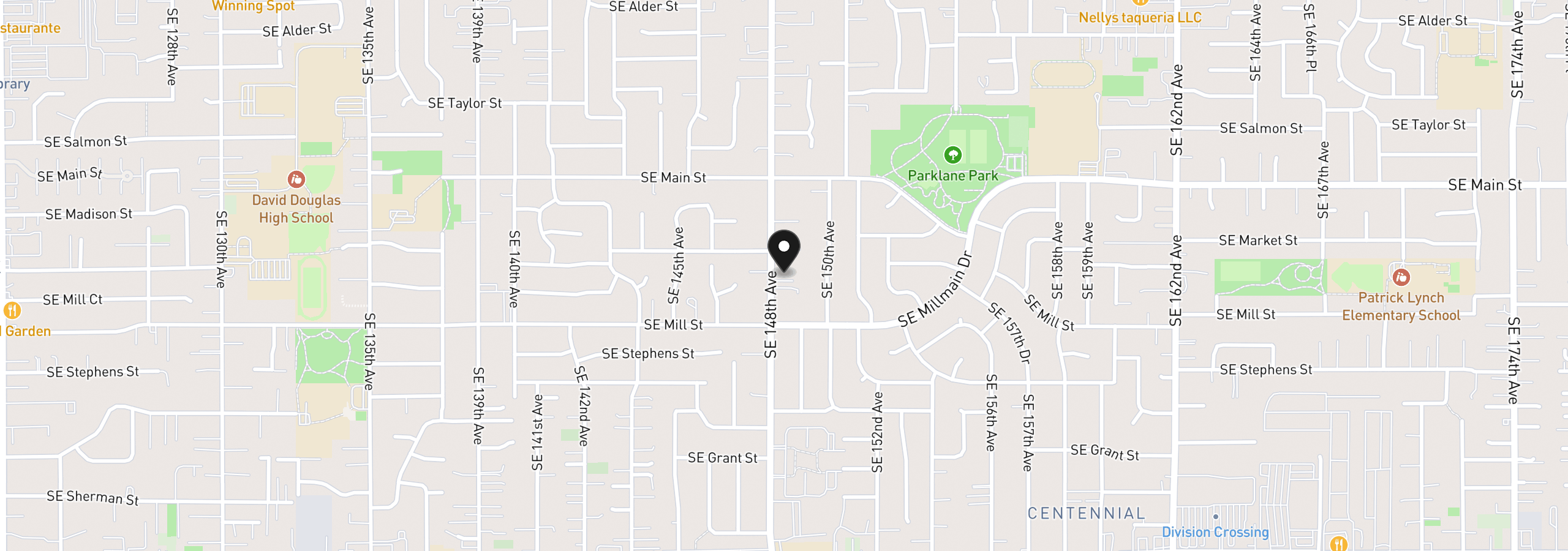 Map showing the location of 1636 SE 148th Ave, Portland, OR 97233