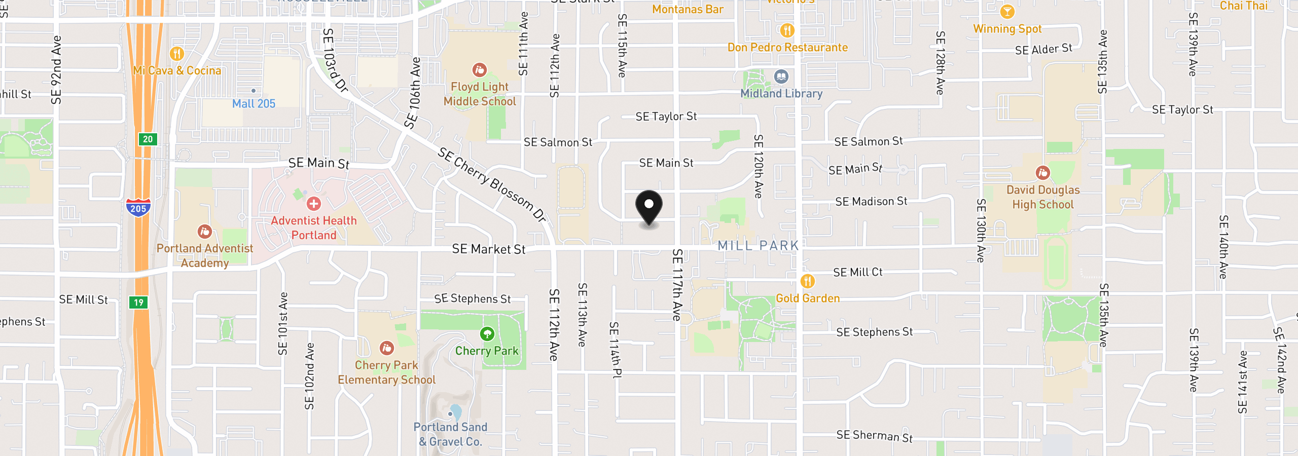 Map showing the location of 11552 SE Hawthorne St, Portland, OR 97216