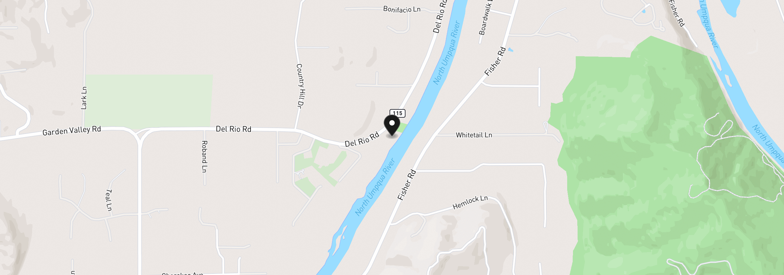 Map showing the location of 0 Del Rio Rd 2301, Roseburg, OR 97471