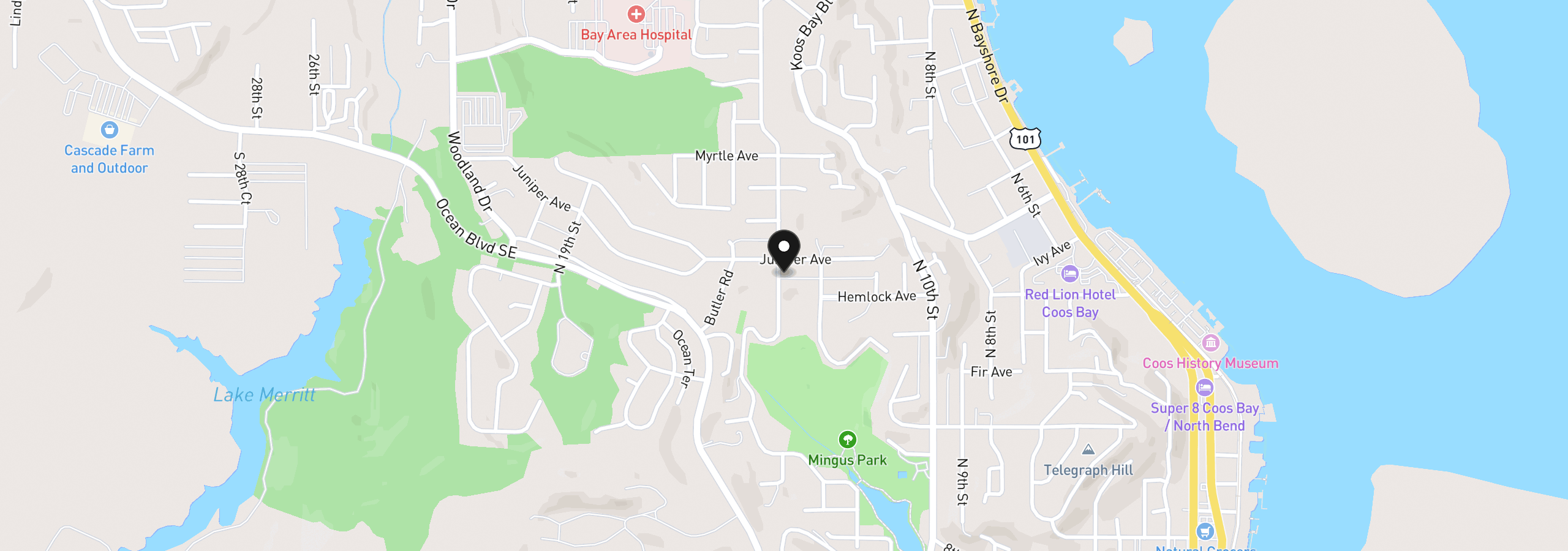 Map showing the location of 1464 N 14th St, Coos Bay, OR 97420
