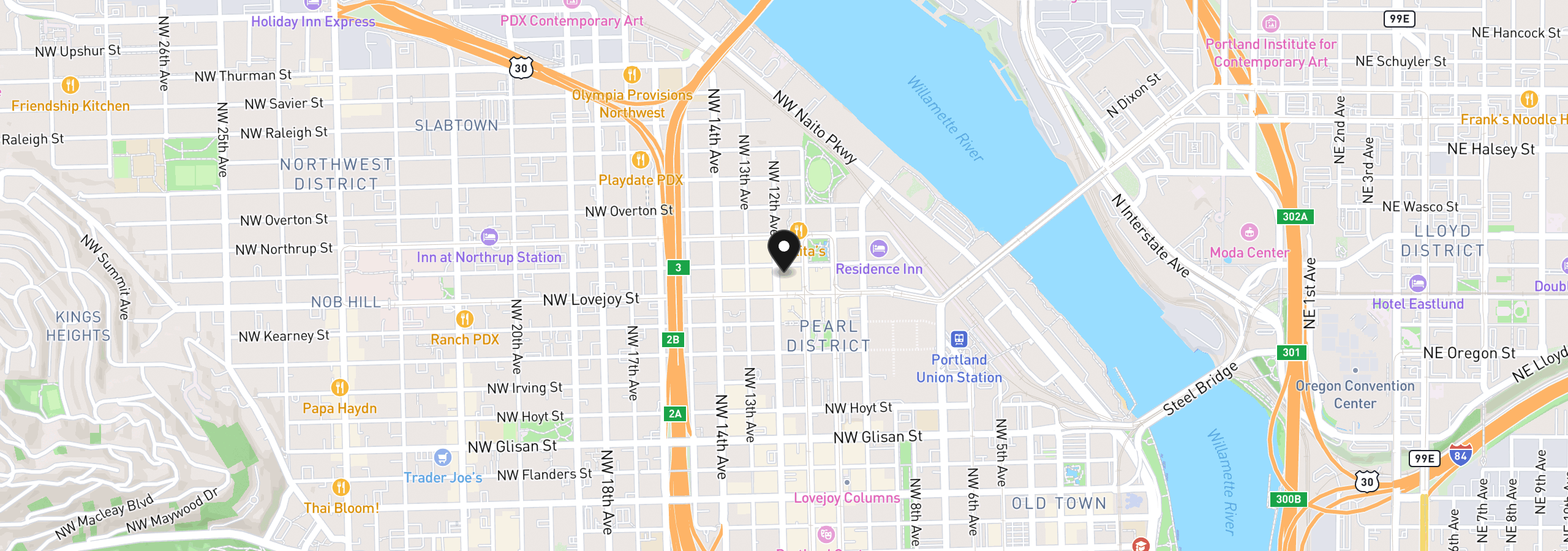Map showing the location of 1030 NW 12th Ave 131, Portland, OR 97209