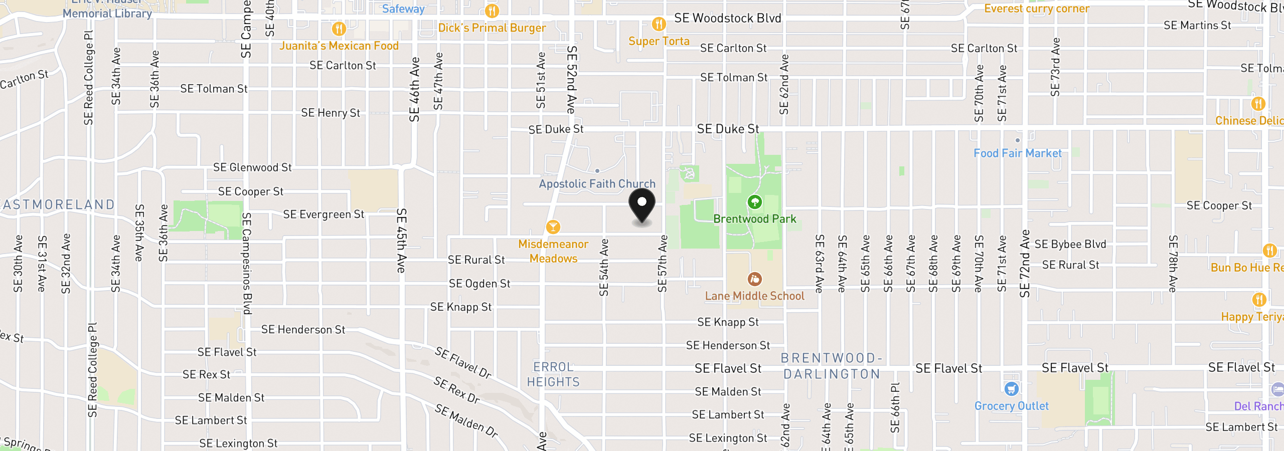 Map showing the location of 5601 SE Bybee Blvd B, Portland, OR 97202