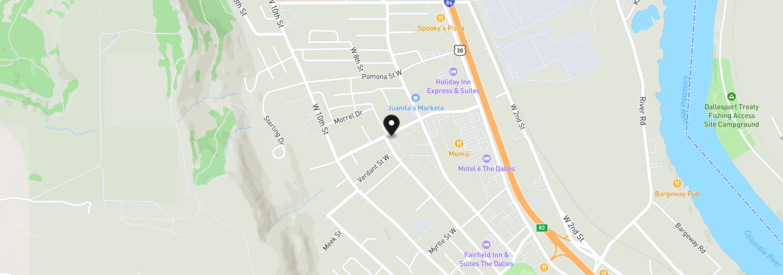 Map showing the location of 854 Snipes St, The Dalles, OR 97058