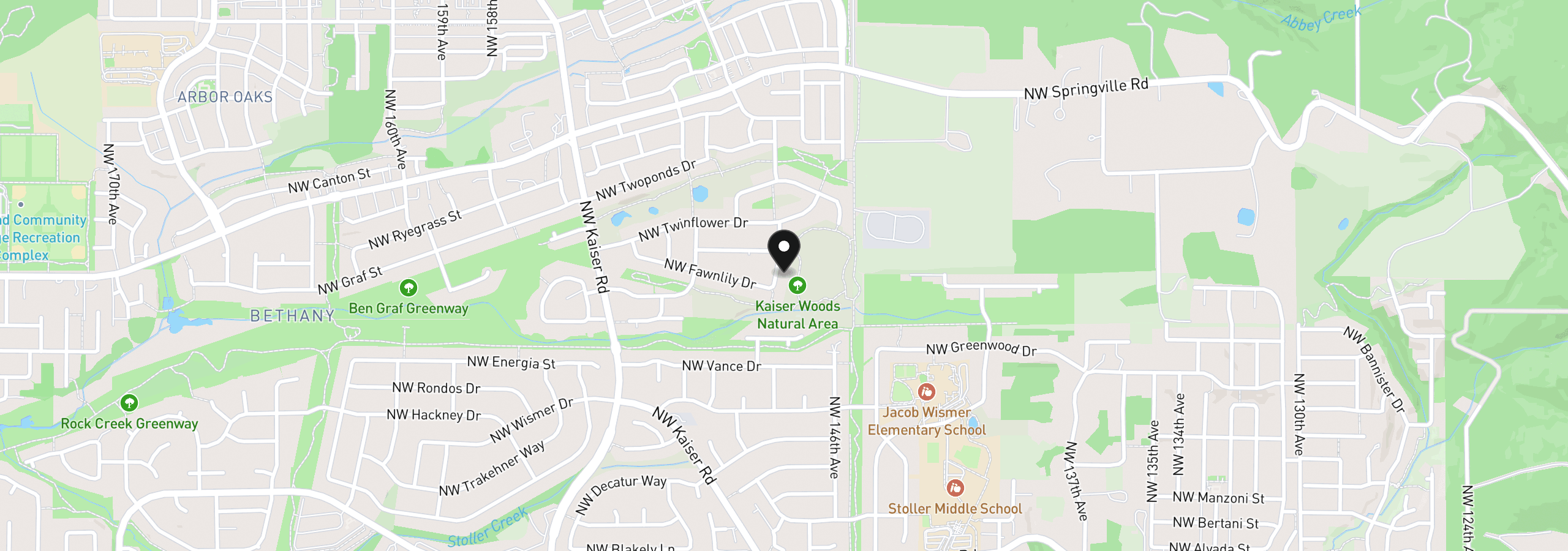 Map showing the location of 14838 NW Fawnlily Dr, Portland, OR 97229