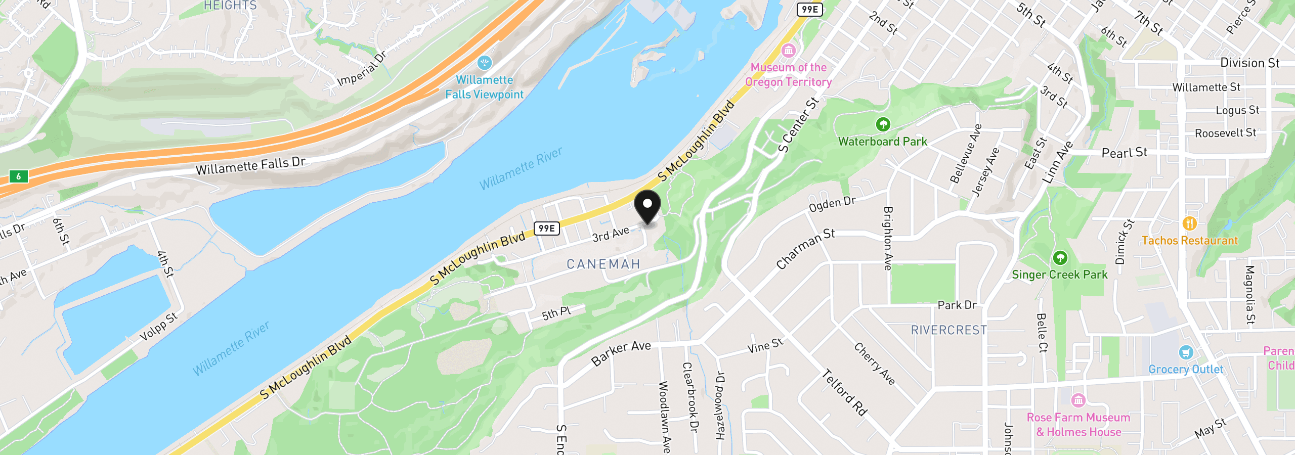 Map showing the location of 216 3rd Ave, Oregon City, OR 97045