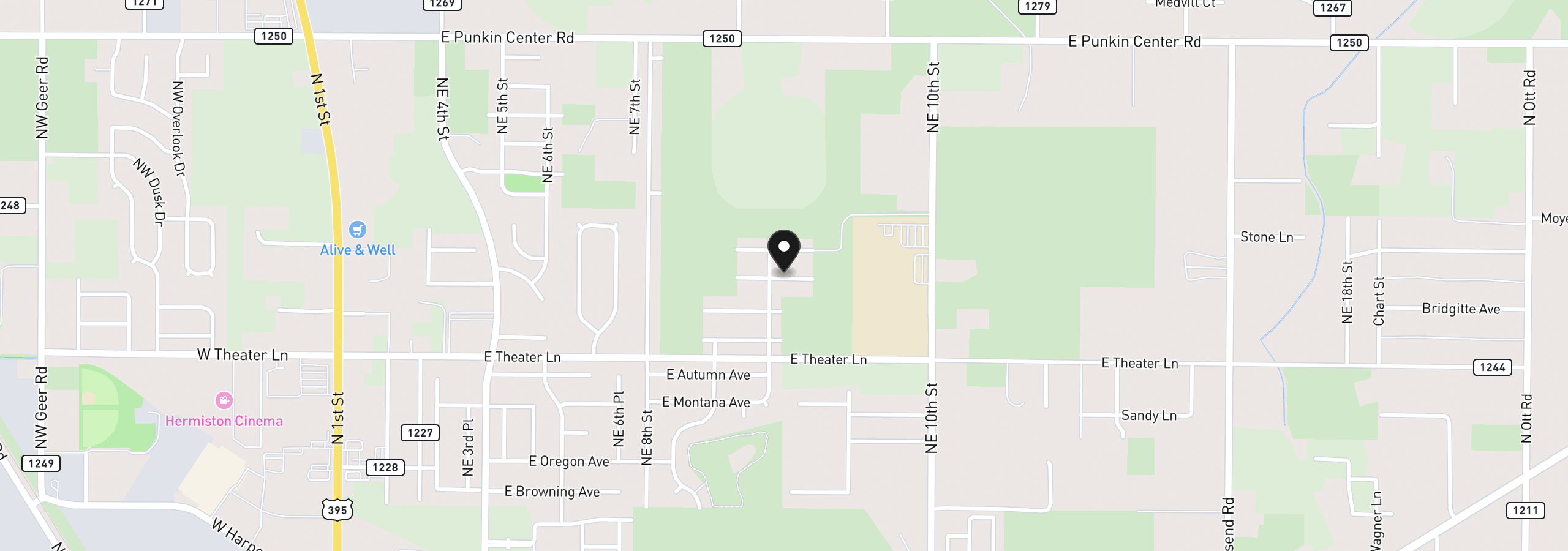 Map showing the location of 913 E Maple Brook Ave, Hermiston, OR 97838