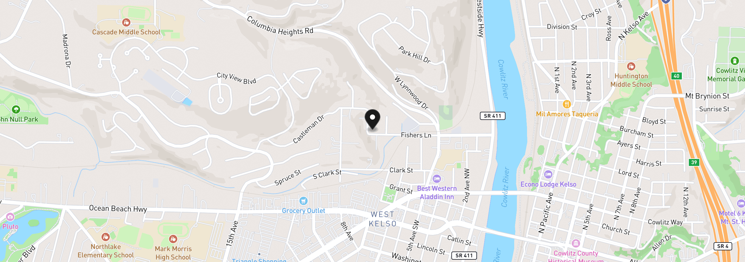 Map showing the location of 830 Fishers Ln, Longview, Wa 98632