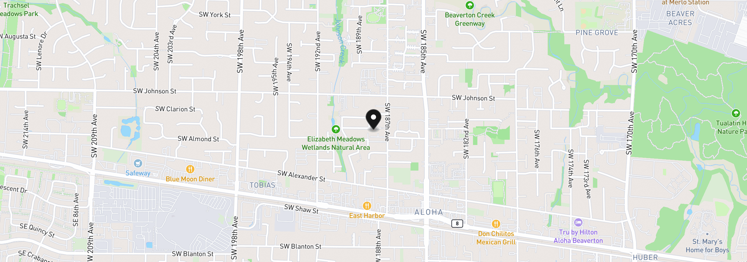 Map showing the location of 18866 SW Sammy Dr, Beaverton, OR 97003