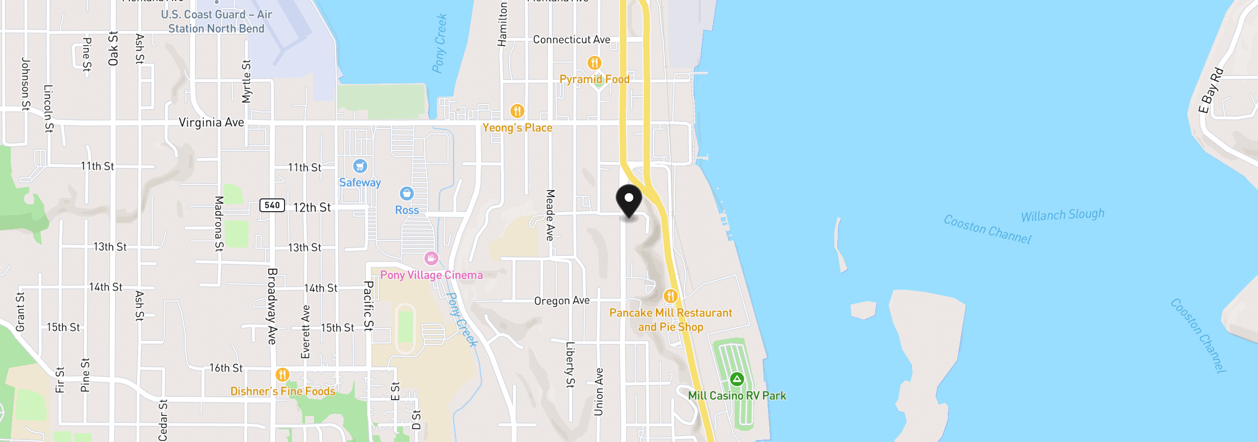 Map showing the location of 2211 Sherman Ave, North Bend, OR 97459