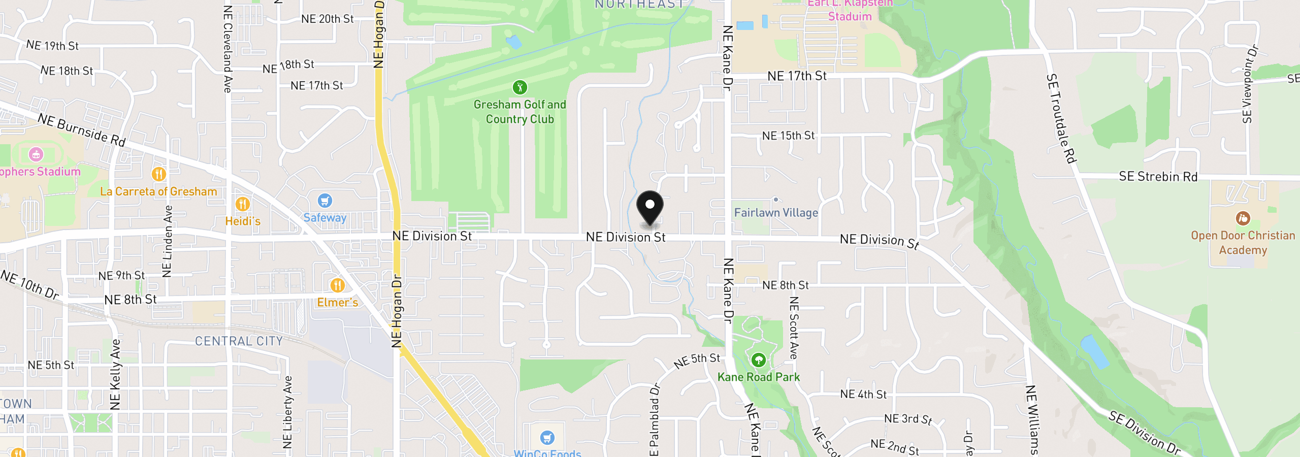 Map showing the location of 2879 NE Division St, Gresham, OR 97030