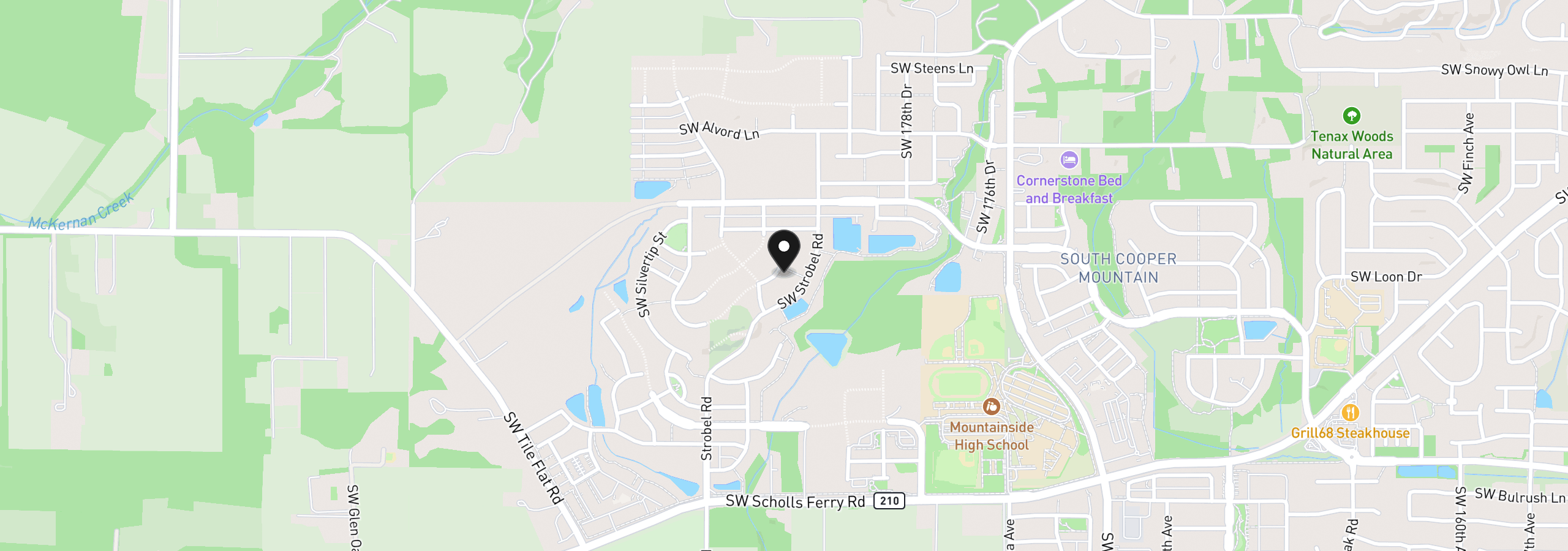Map showing the location of 12695 SW Trask St, Beaverton, OR 97007