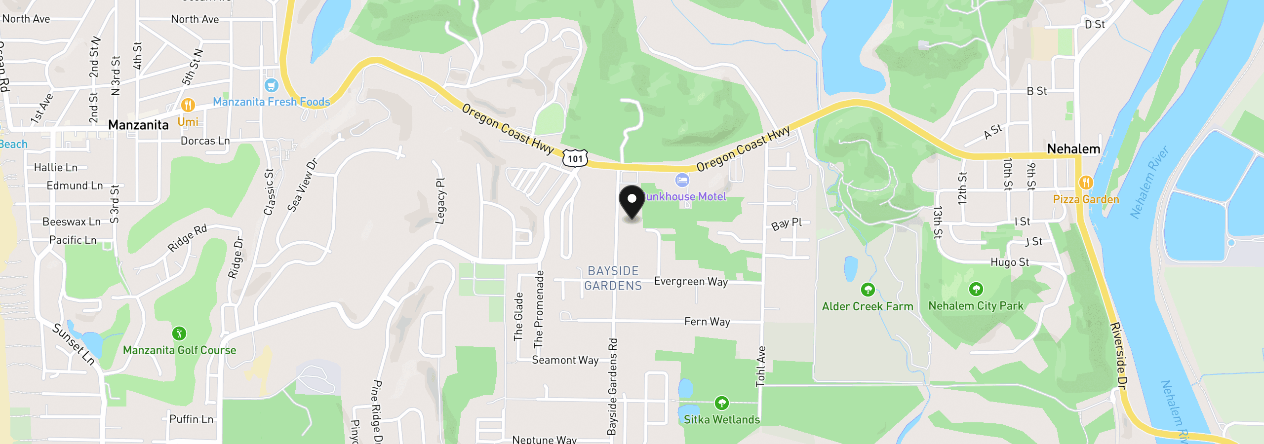 Map showing the location of 35363 Bayside Gardens Rd, Nehalem, OR 97131
