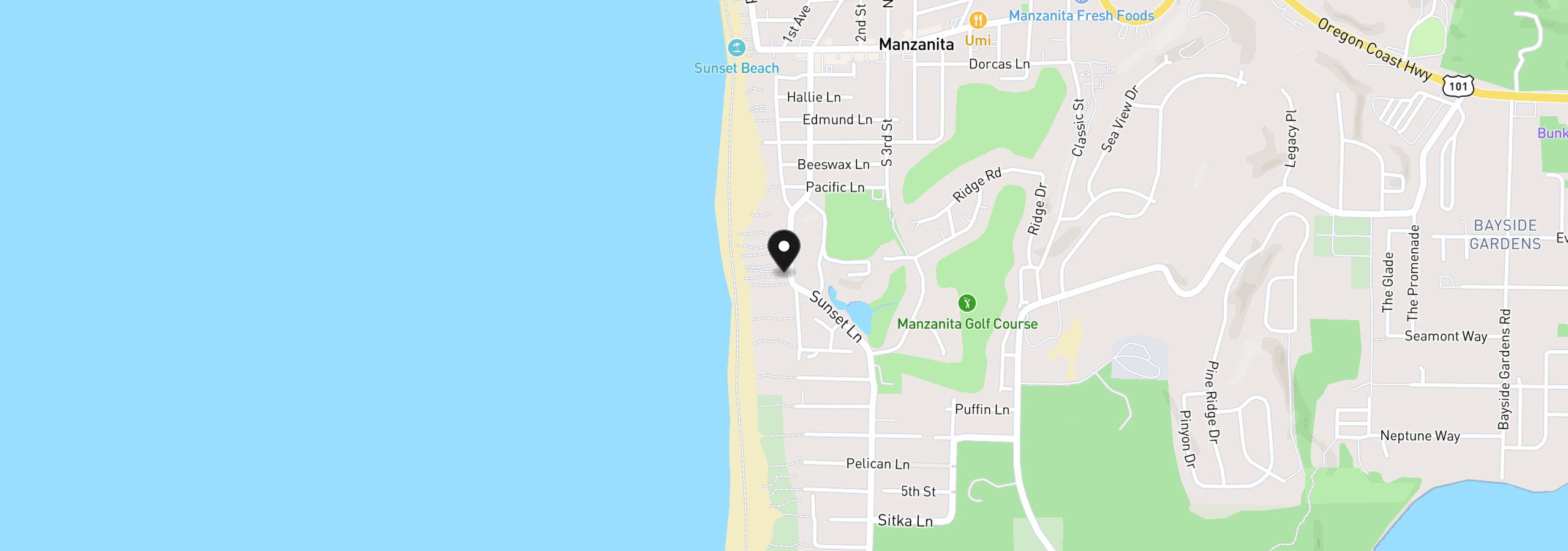 Map showing the location of 887 Beach St, Manzanita, OR 97130