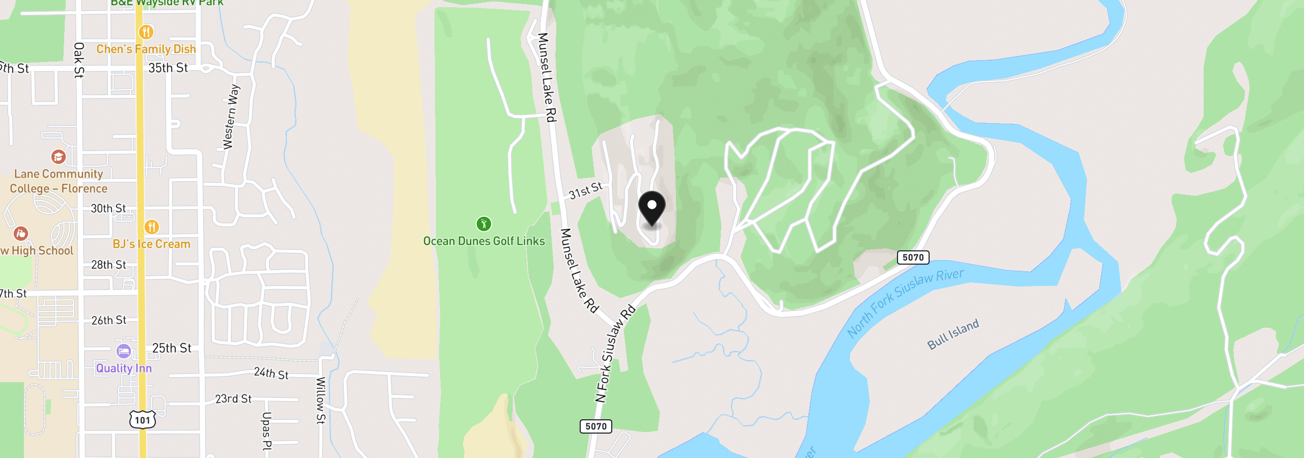 Map showing the location of 3619 Ocean View Dr, Florence, OR 97439