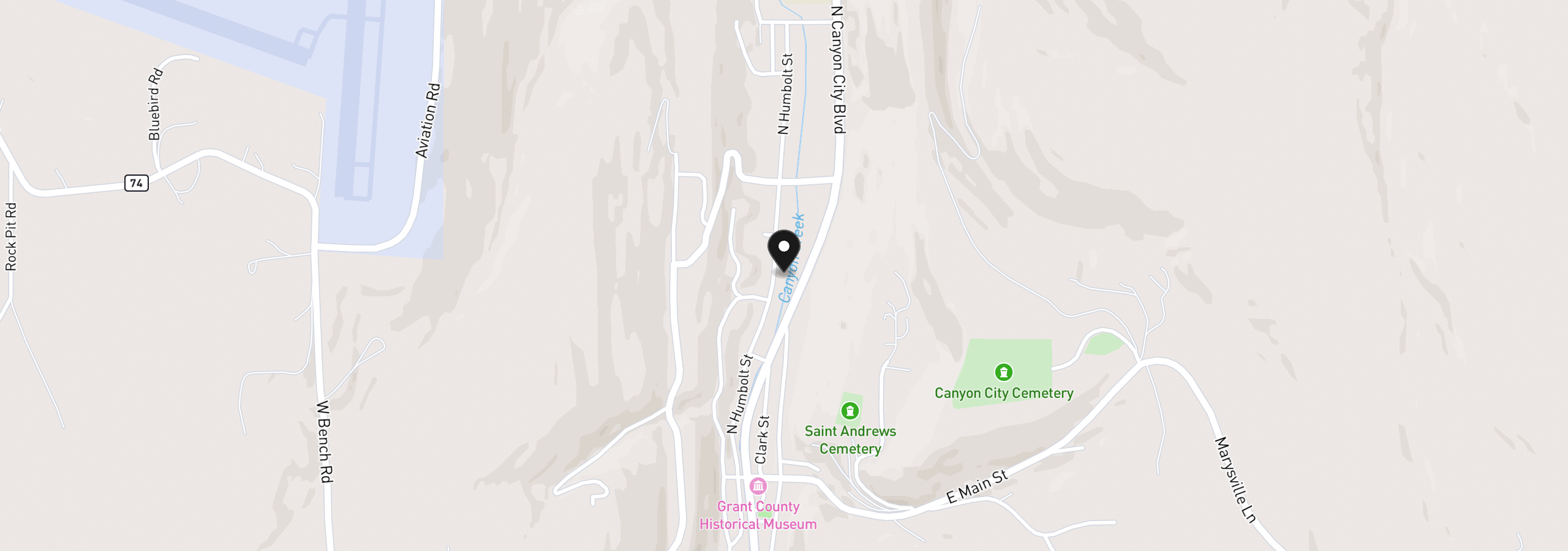 Map showing the location of 224 N Humbolt St, Canyon City, OR 97820