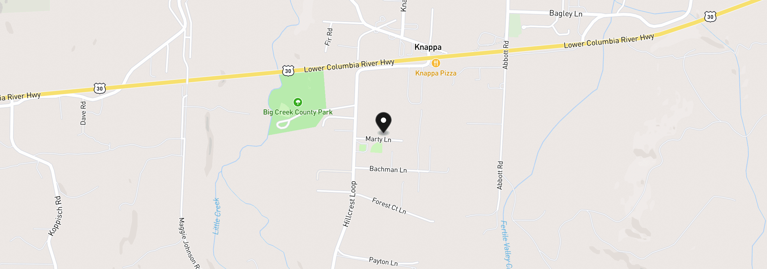 Map showing the location of Marty Ln, Astoria, OR 97103