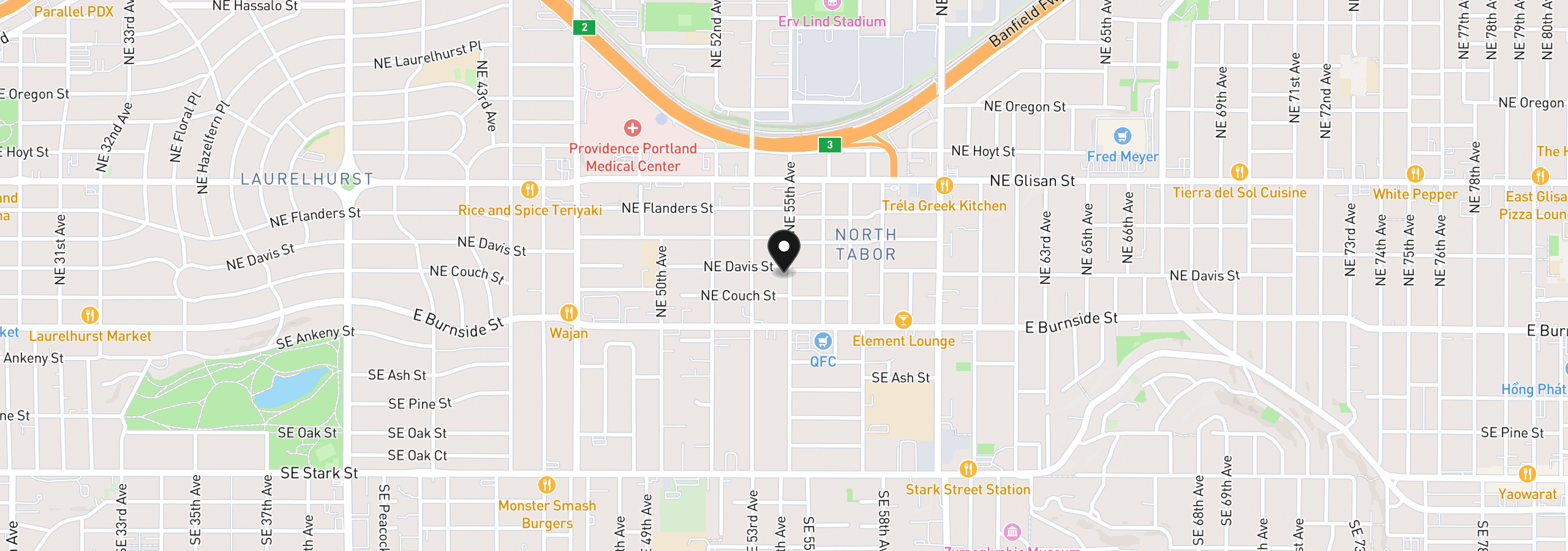 Map showing the location of 135 NE 55th Ave, Portland, OR 97213