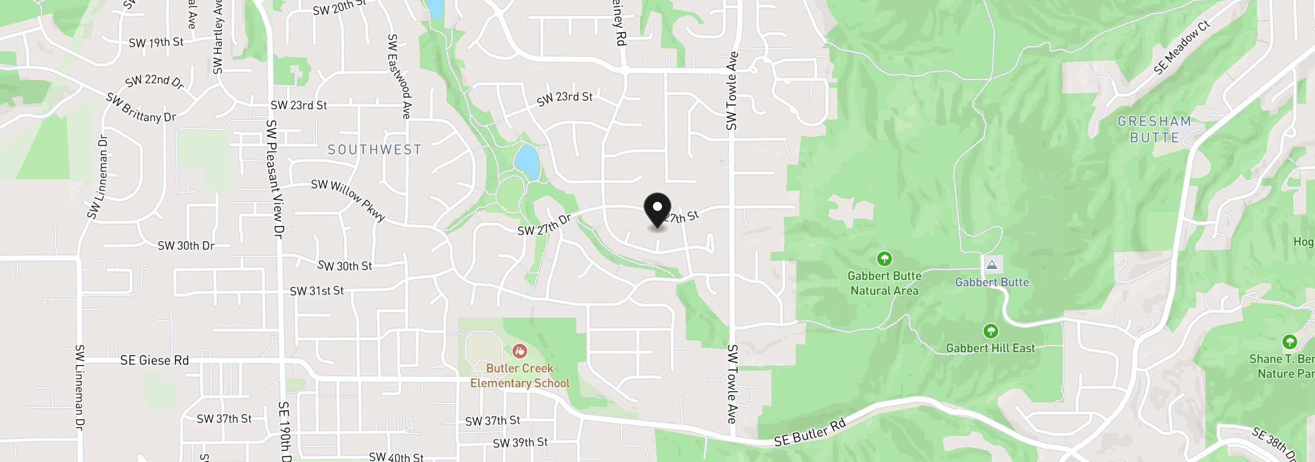 Map showing the location of 2821 SW Willowbrook Ct, Gresham, OR 97080