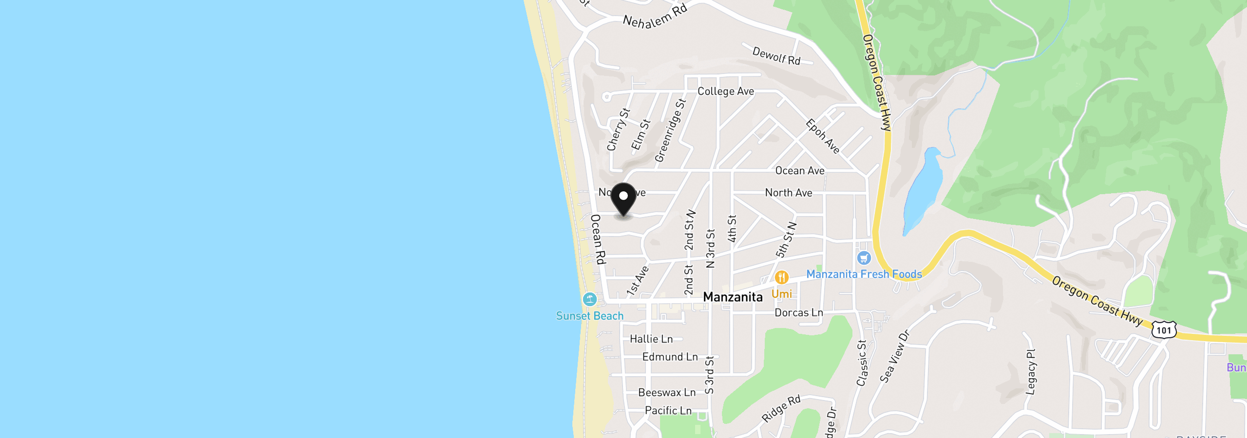 Map showing the location of 58 Washington Ave, Manzanita, OR 97130