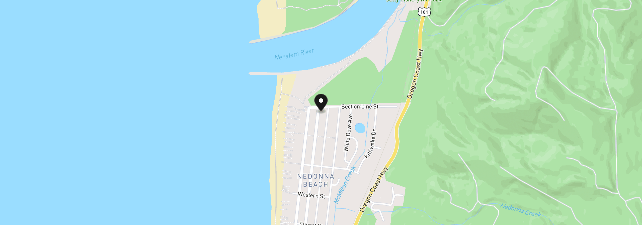 Map showing the location of 26765 Nedonna Ave, Rockaway Beach, OR 97136