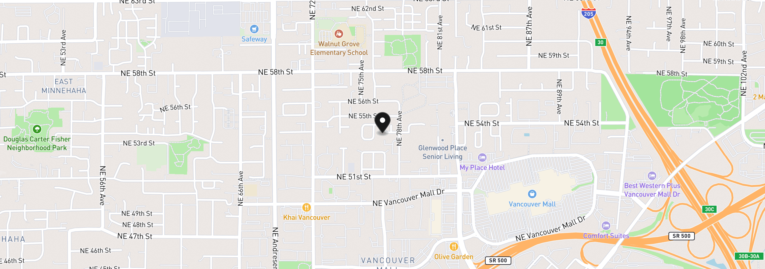 Map showing the location of 7617 NE 54th St, Vancouver, Wa 98662