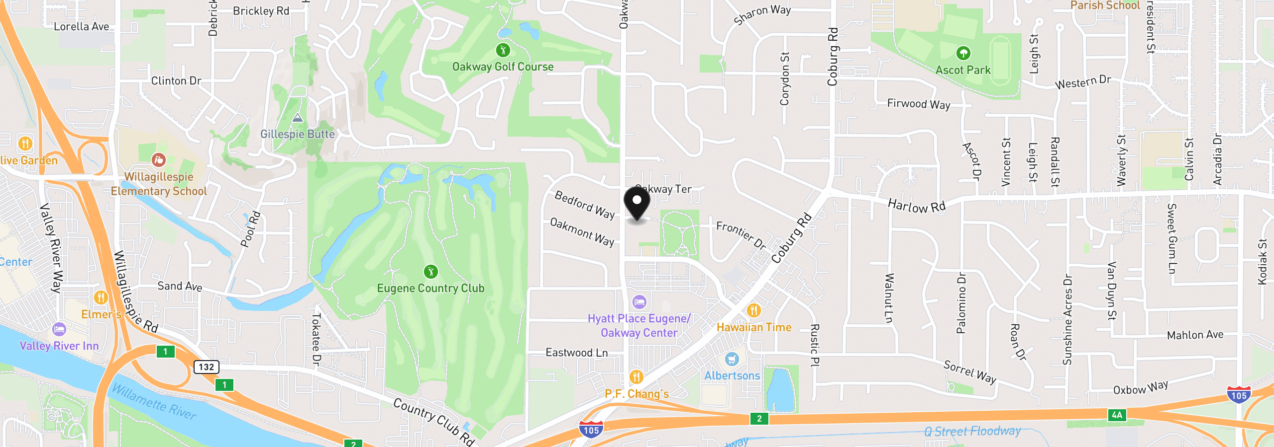 Map showing the location of 2230 Bedford Way, Eugene, OR 97401