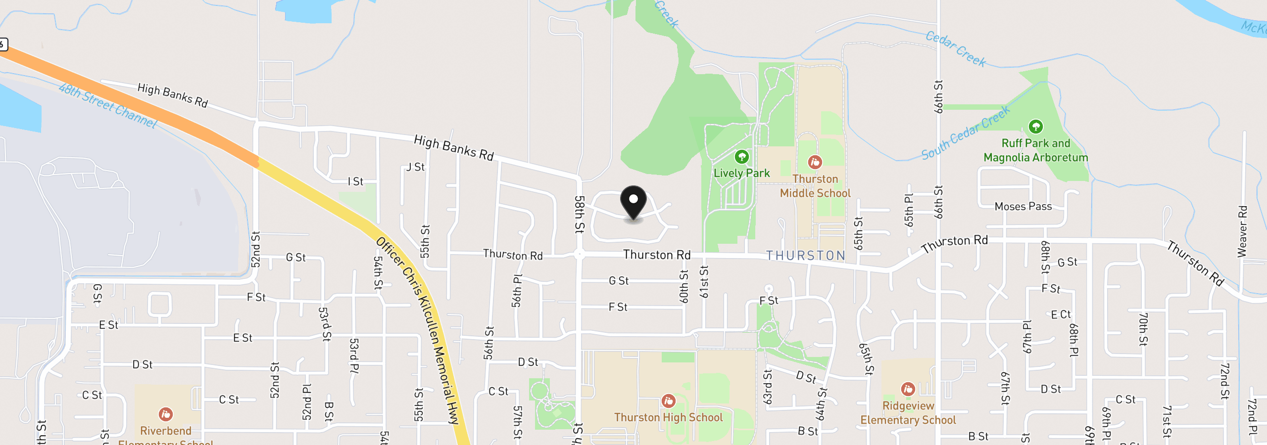 Map showing the location of 1125 58th St 107, Springfield, OR 97478