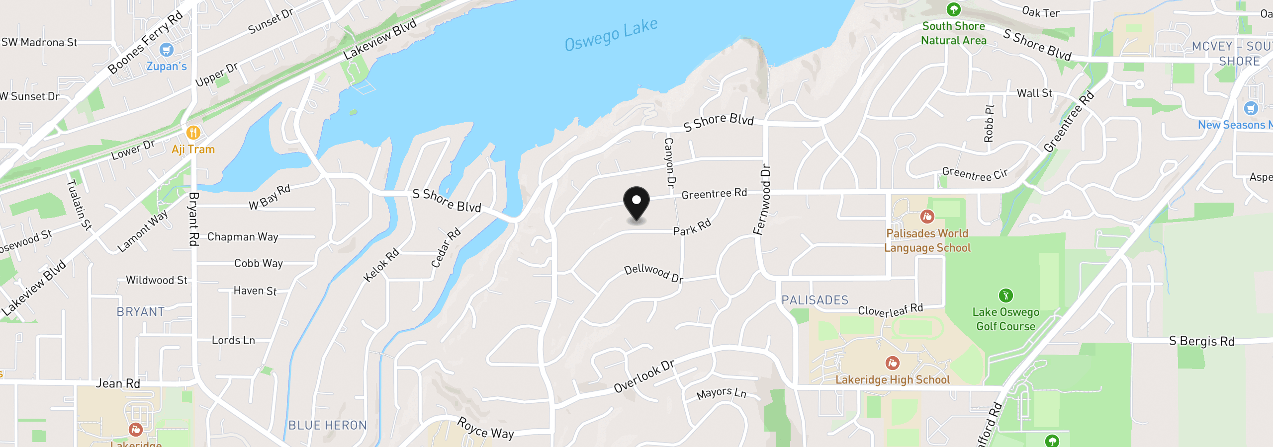 Map showing the location of 2627 Park Rd, Lake Oswego, OR 97034