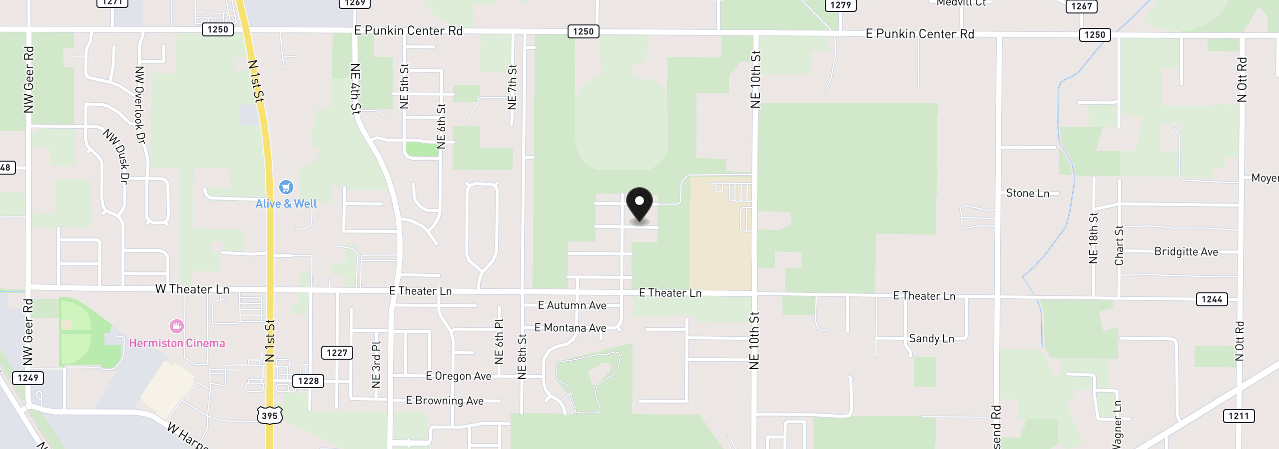Map showing the location of 925 E Maple Brook Ave, Hermiston, OR 97838