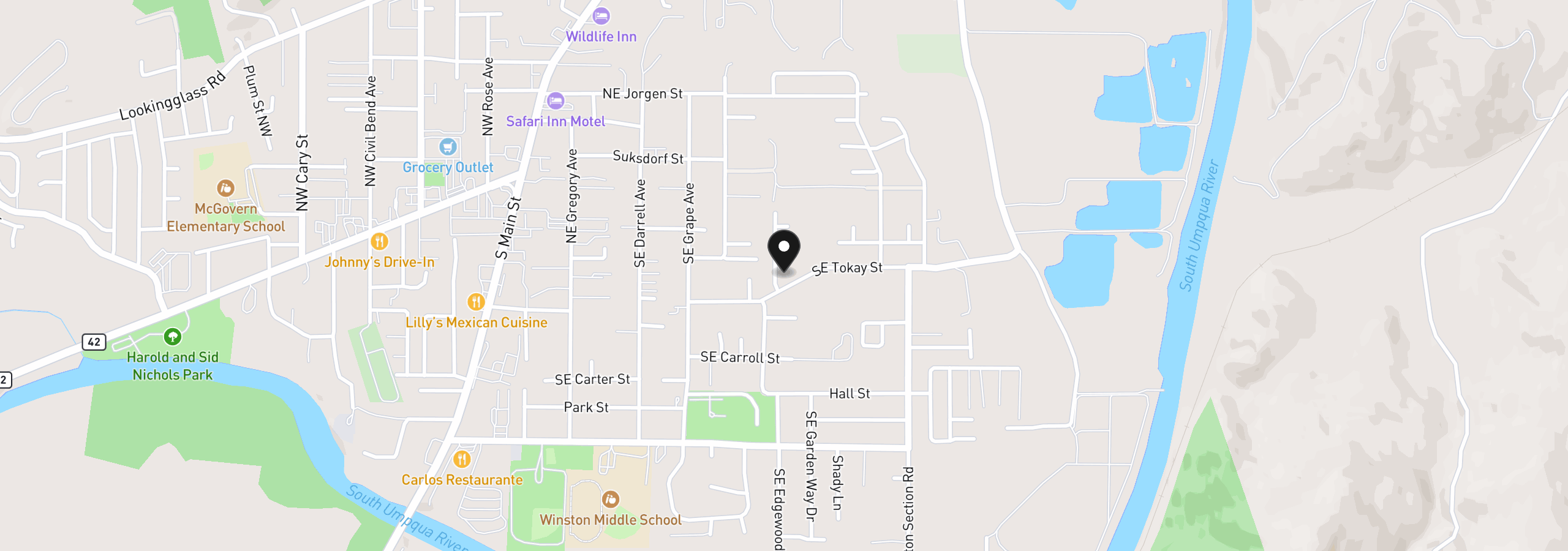 Map showing the location of 411 Sunnyside Dr, Winston, OR 97496