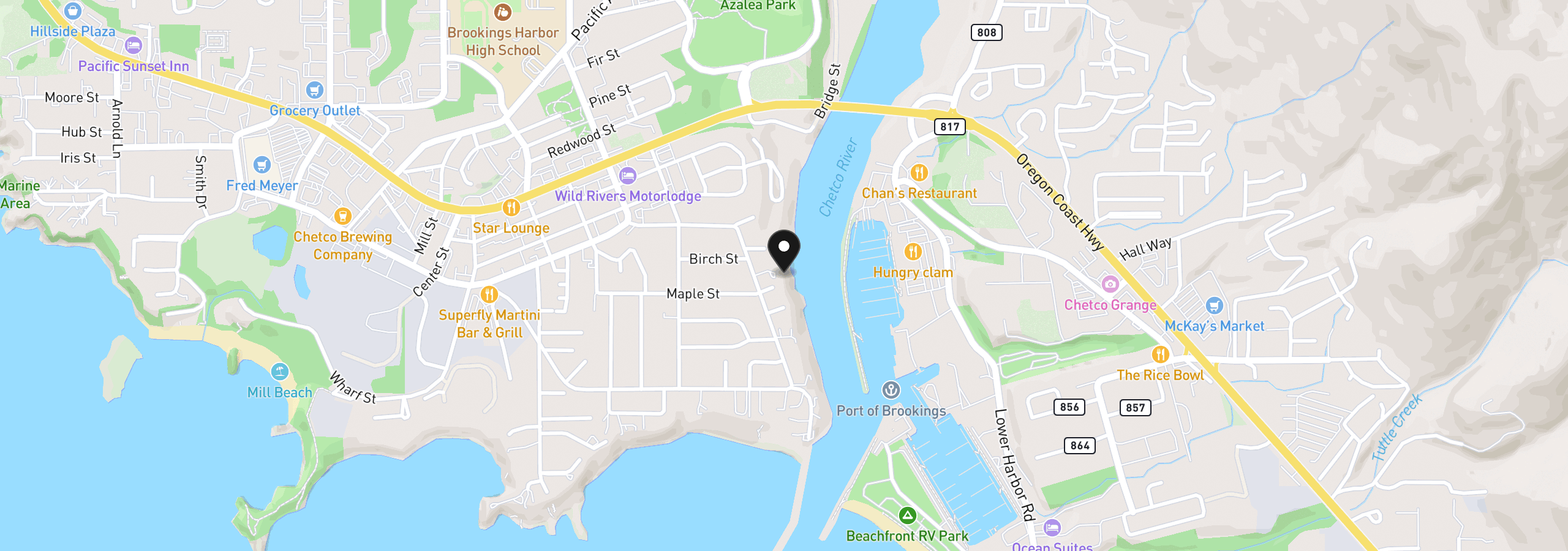 Map showing the location of 318 Del Norte Ln, Brookings, OR 97415