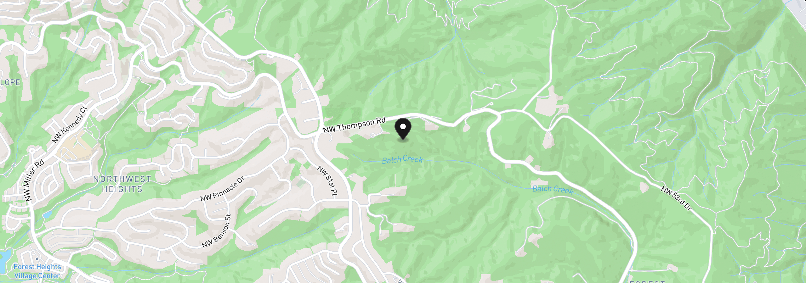 Map showing the location of 7616 NW Thompson Rd, Portland, OR 97229